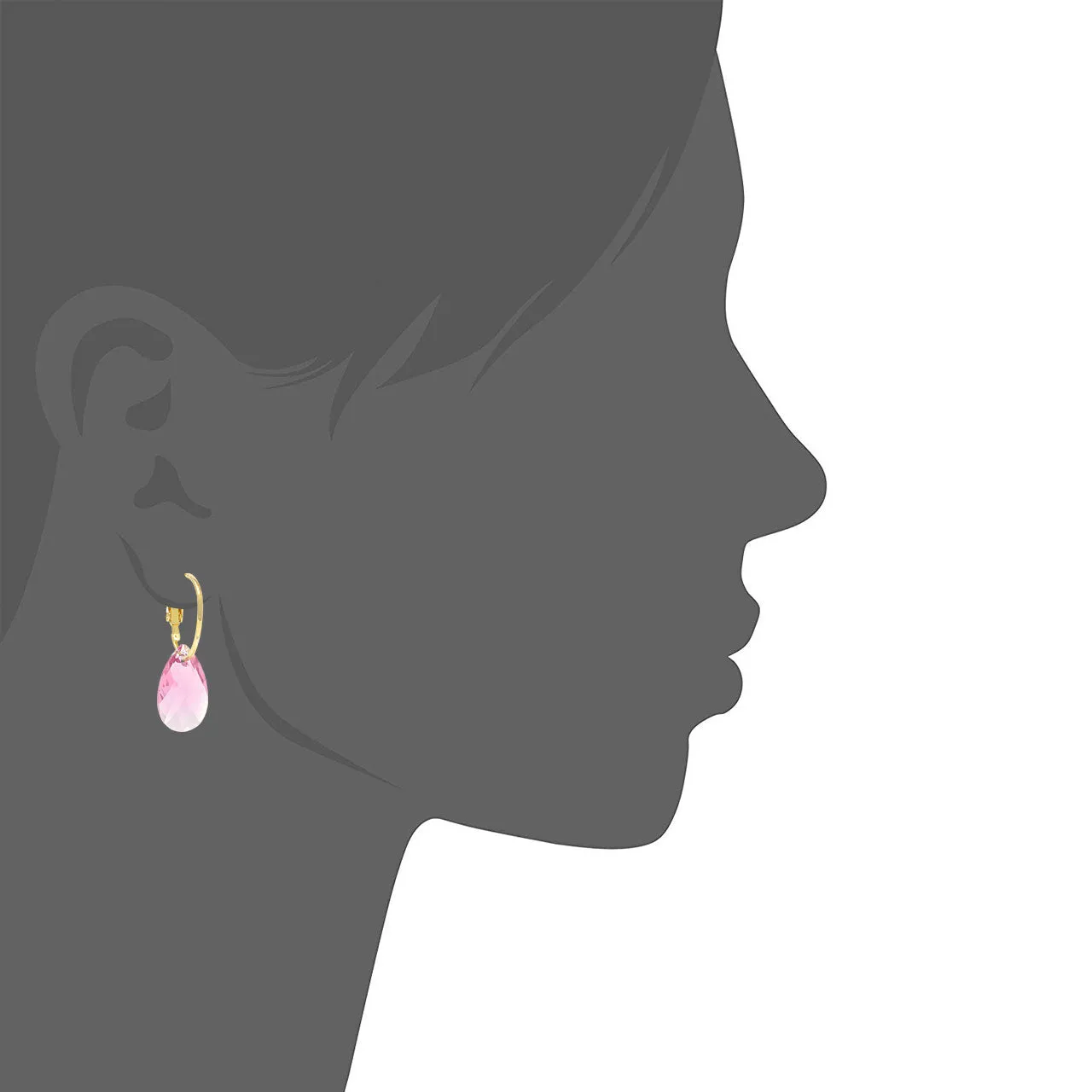 Aurora Small Drop Earrings with Pink Light Rose Pear Crystals from Swarovski Gold Plated
