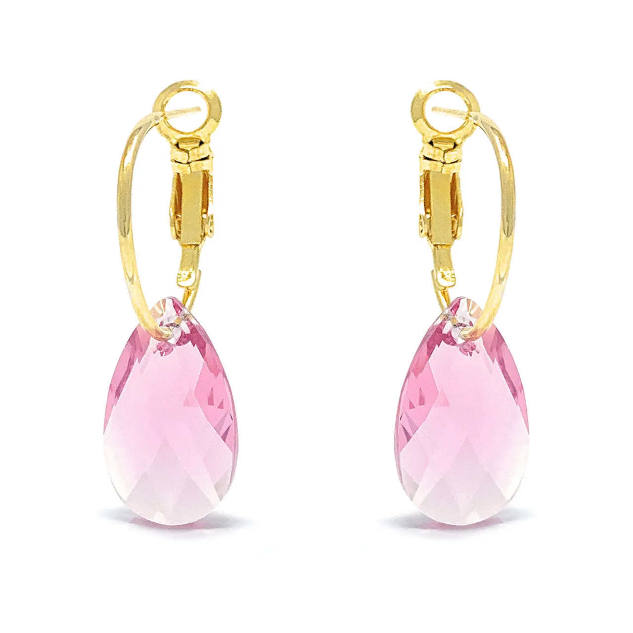 Aurora Small Drop Earrings with Pink Light Rose Pear Crystals from Swarovski Gold Plated