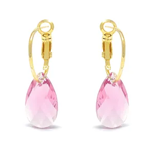 Aurora Small Drop Earrings with Pink Light Rose Pear Crystals from Swarovski Gold Plated