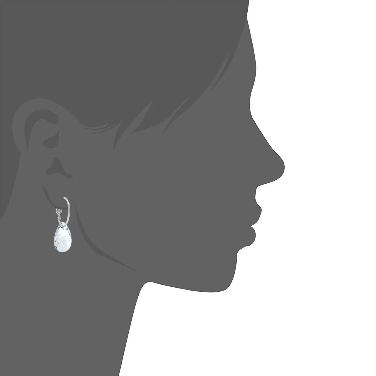 Aurora Small Drop Earrings with White Clear Pear Crystals from Swarovski Silver Toned Rhodium Plated