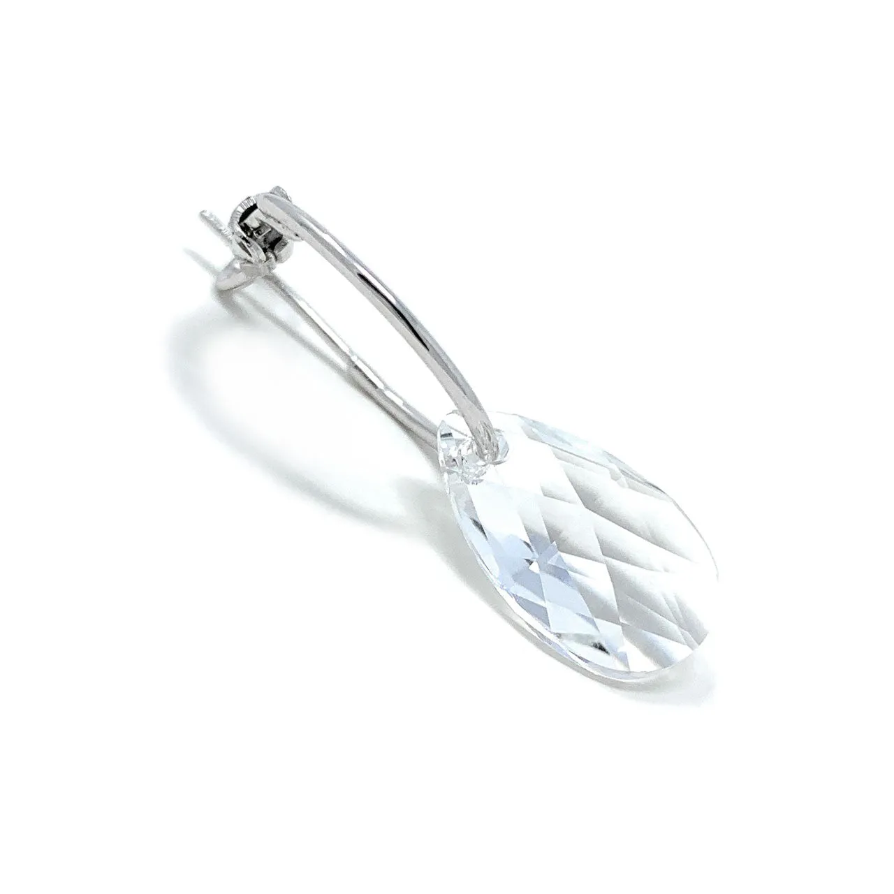 Aurora Small Drop Earrings with White Clear Pear Crystals from Swarovski Silver Toned Rhodium Plated