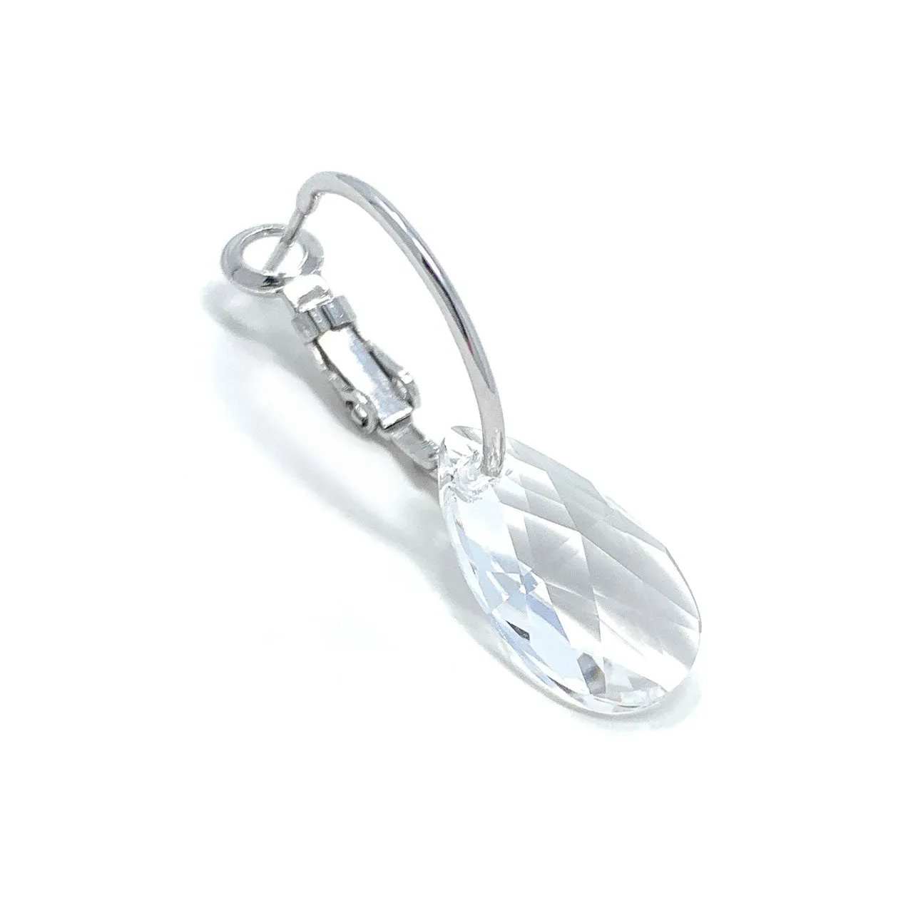 Aurora Small Drop Earrings with White Clear Pear Crystals from Swarovski Silver Toned Rhodium Plated