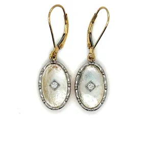 Awesome Vintage 18K Yellow Gold Mother of Pearl and Diamond Dangle Earrings.