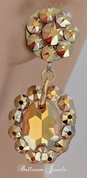Ballroom crystal round and oval drop earring - gold- Limited quantities