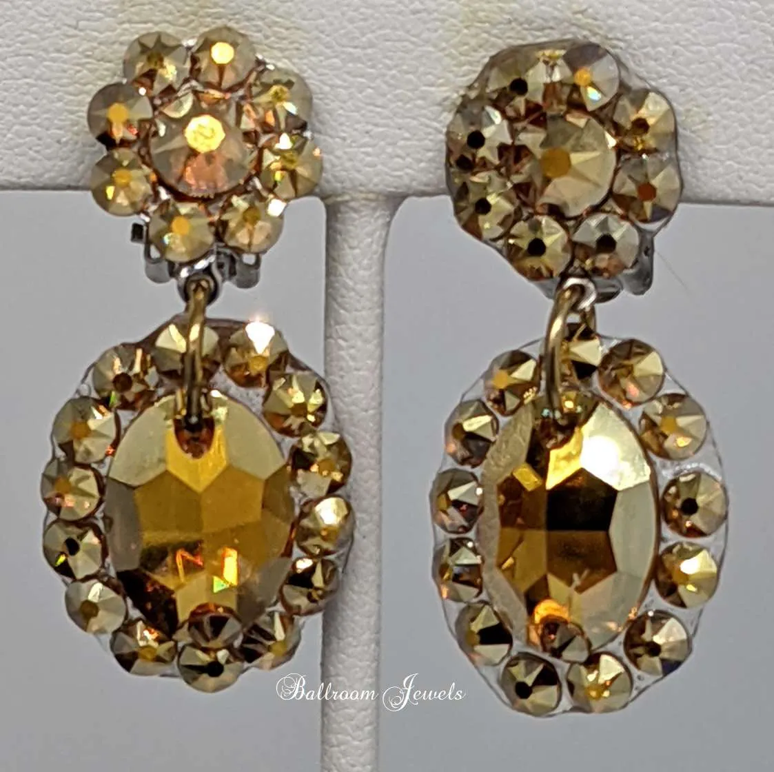 Ballroom crystal round and oval drop earring - gold- Limited quantities