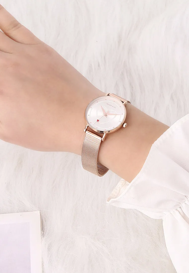 Be My Love  Rose Gold Mesh Analogue Watch (Silver)