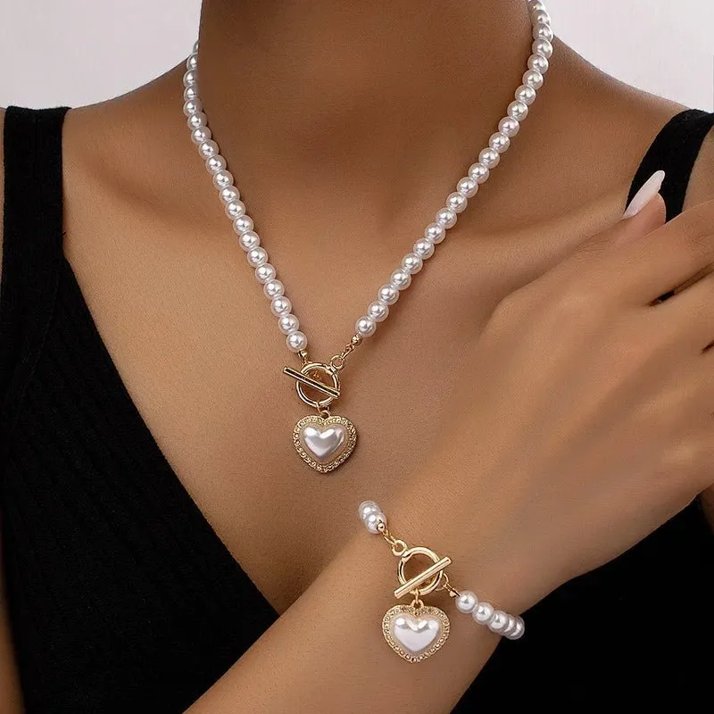 Beaded Heart Pendant Bracelet and Necklace Set