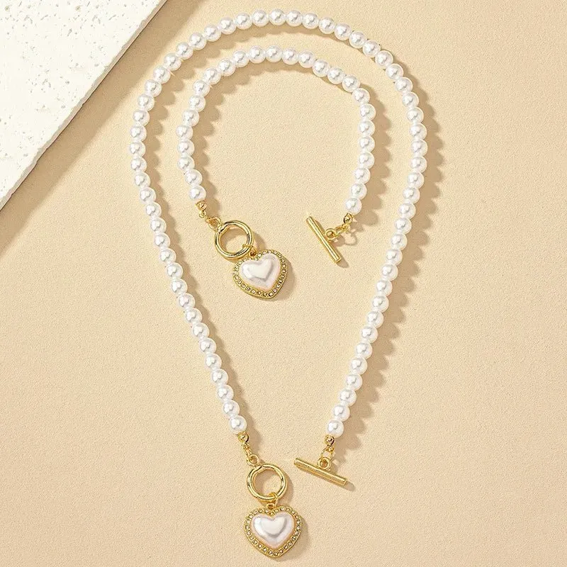 Beaded Heart Pendant Bracelet and Necklace Set