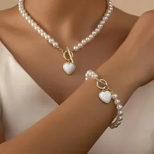Beaded Heart Pendant Bracelet and Necklace Set