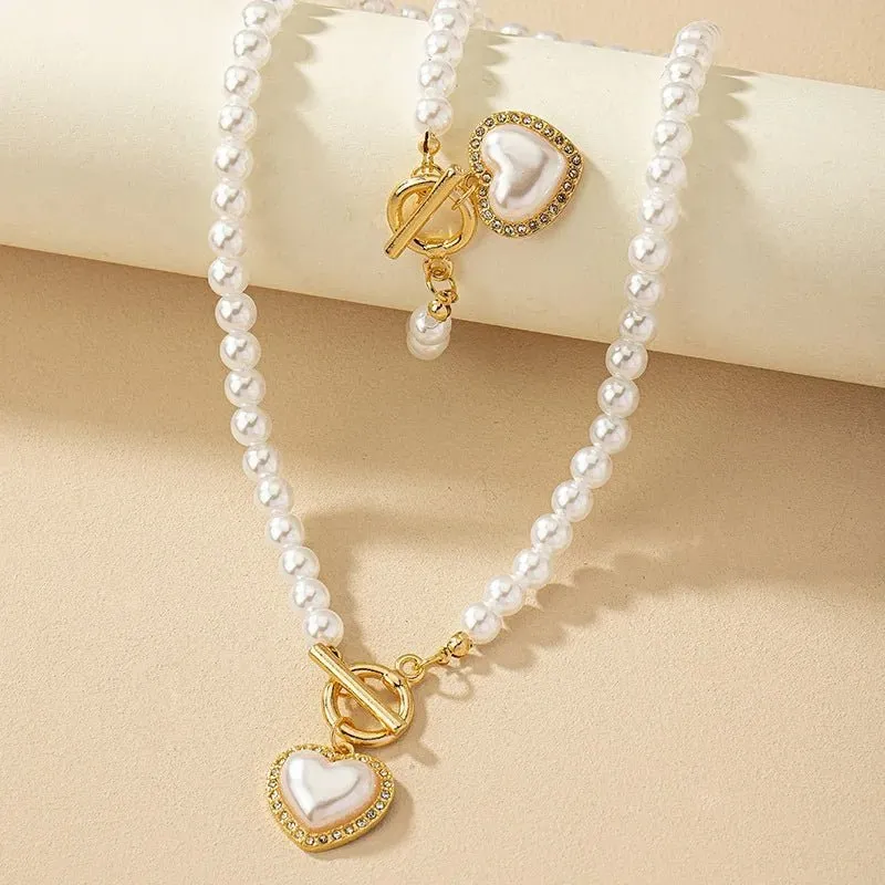 Beaded Heart Pendant Bracelet and Necklace Set