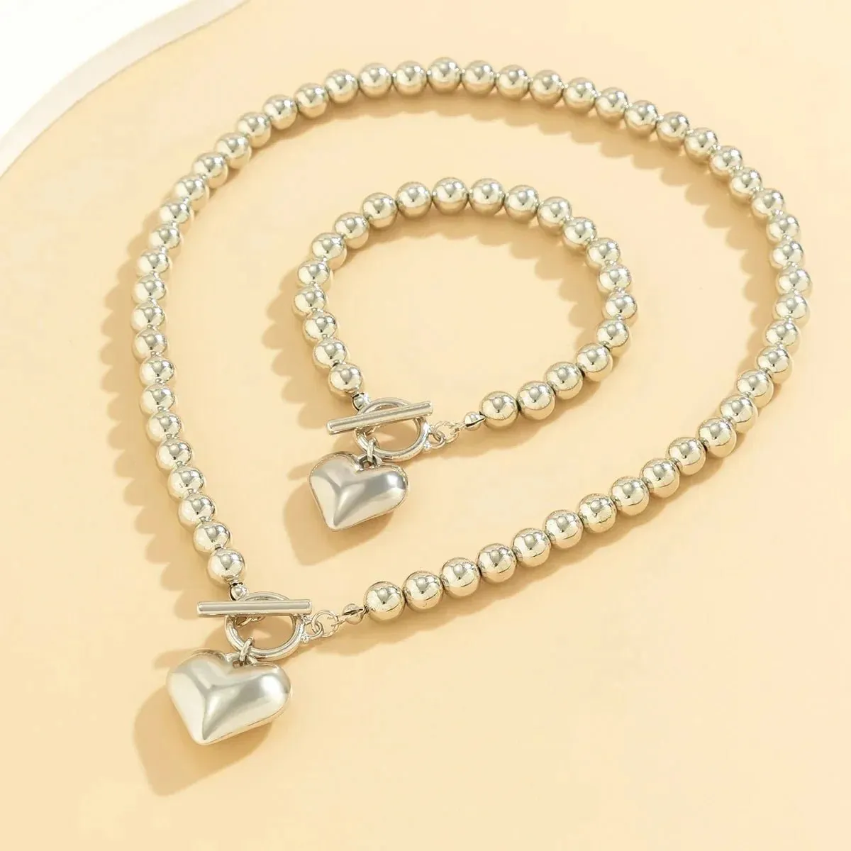 Beaded Heart Pendant Bracelet and Necklace Set
