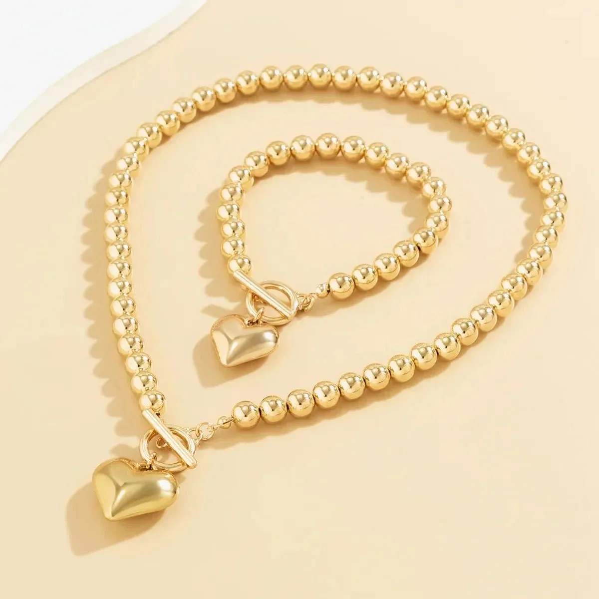 Beaded Heart Pendant Bracelet and Necklace Set