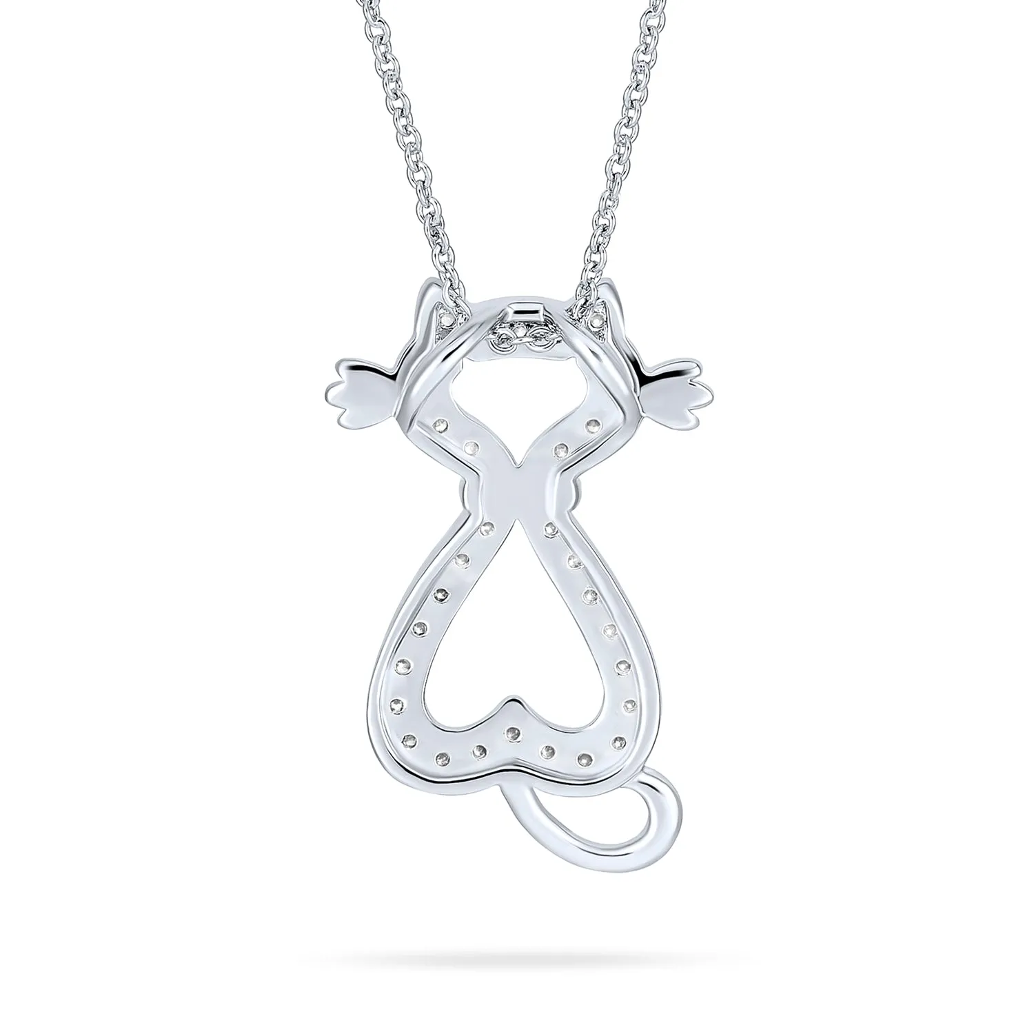 BFF Kitty Cat Pendant Necklace CZ Two-Tone 14K Gold Silver for Cat Lovers Teens