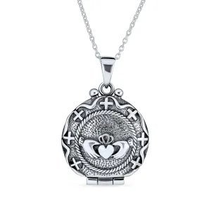 BFF Vintage Clover Celtic Irish Claddagh Locket Necklace Silver Diffuser