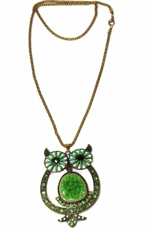 Big Owl Shimmer Pendant Necklace