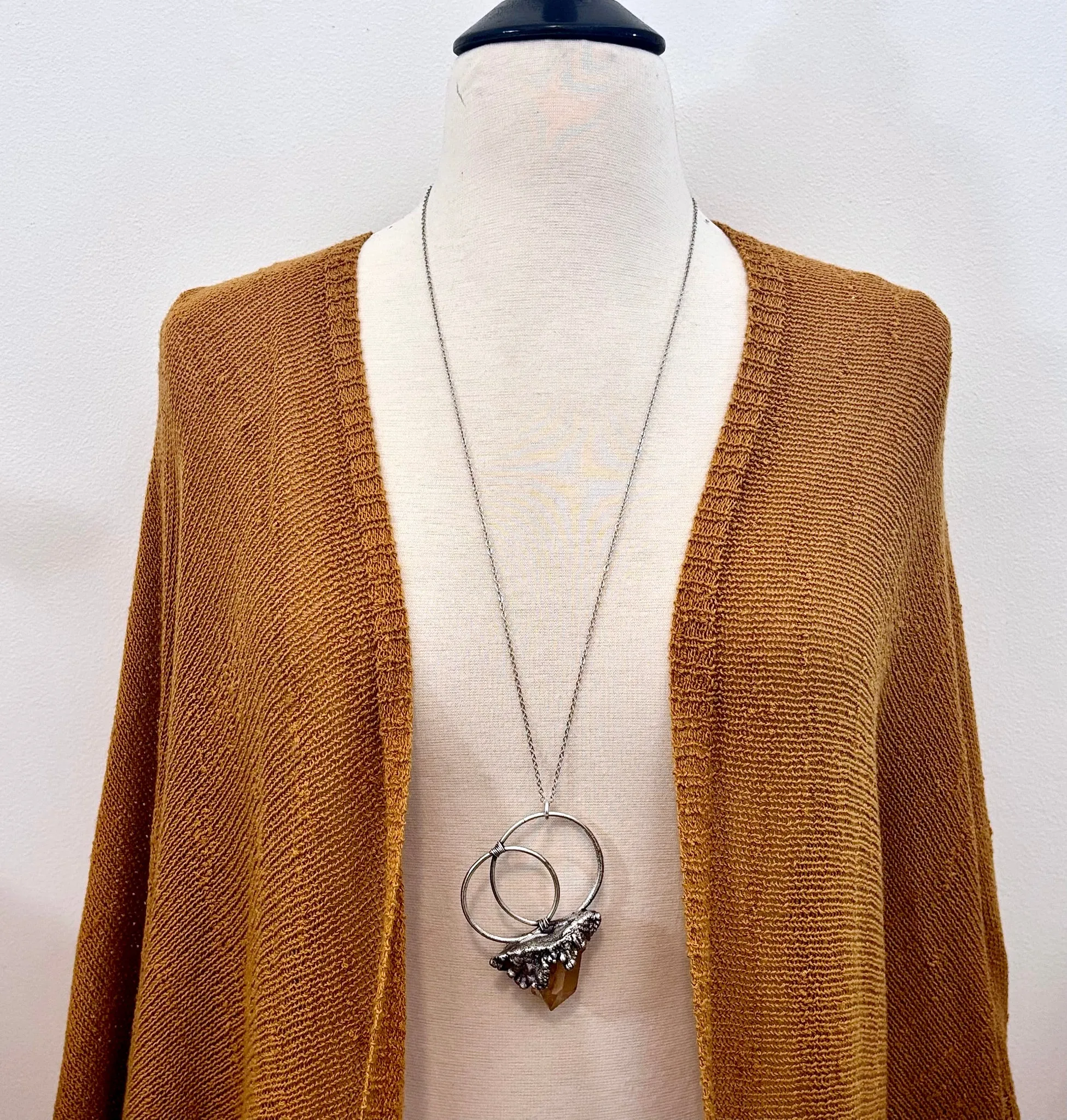 Big Raw Tangerine Quartz Crystal Necklace in Fine Silver / Foxlark Collection - One of a Kind