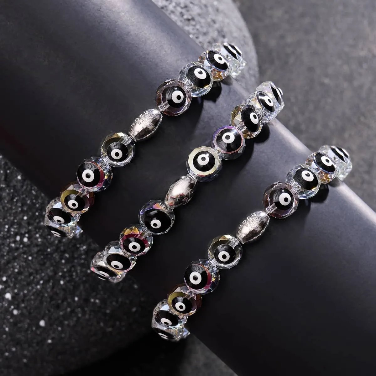 Black | .925 Sterling Silver | Crystal Evil Eye Bracelet