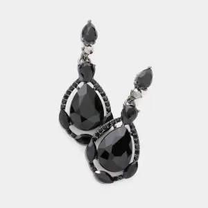 Black Crystal and Rhinestone Teardrop Pageant Earrings | Prom Earrings | 590454