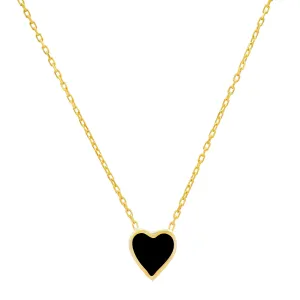 BLACK HEART ENAMEL NECKLACE, GOLD