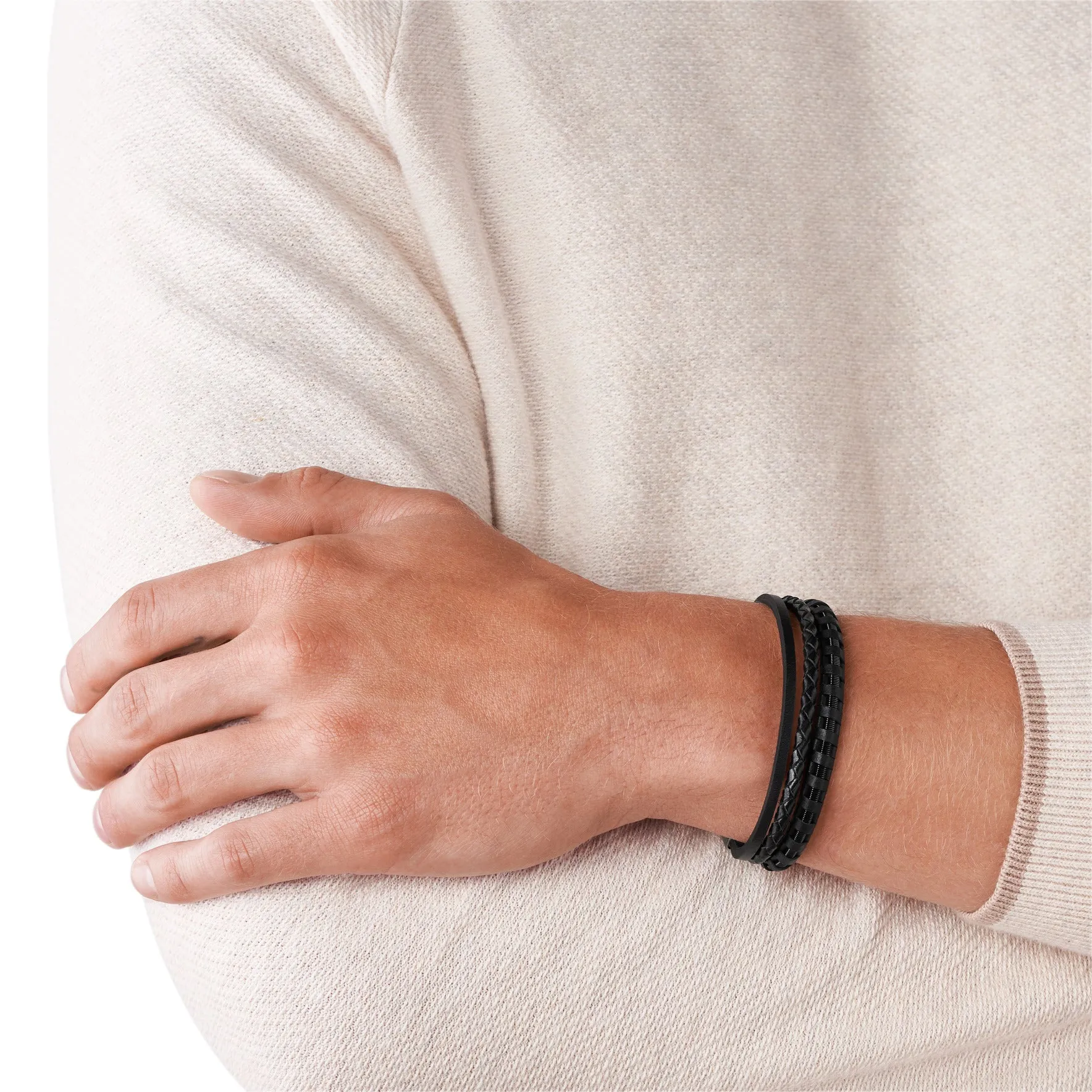 Black Multi-Strand Braided Leather Bracelet