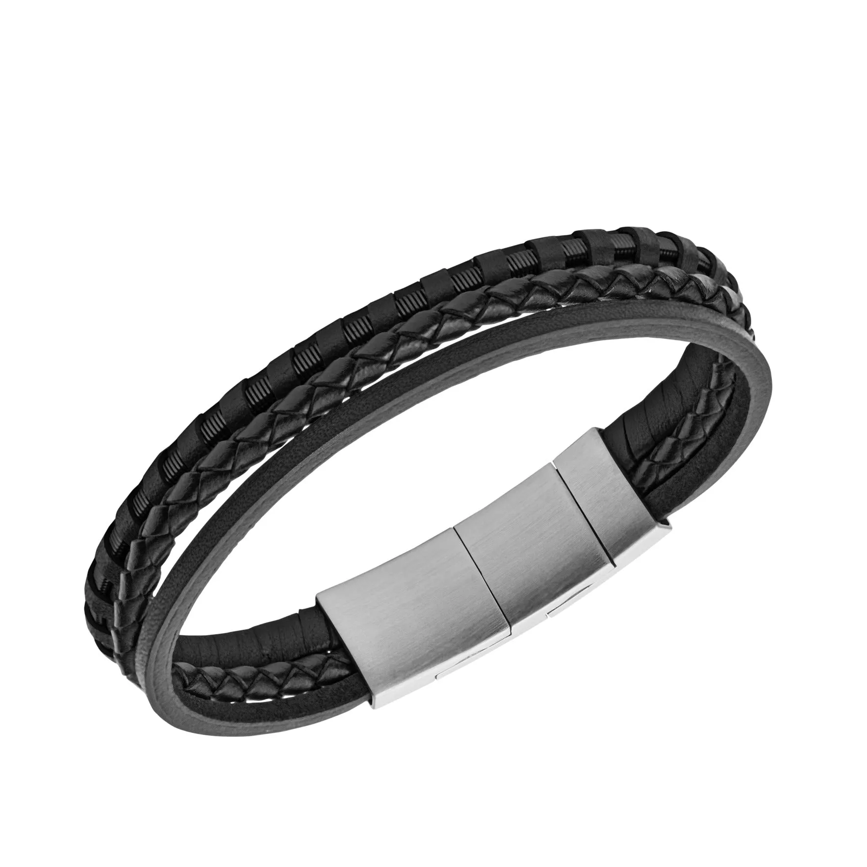 Black Multi-Strand Braided Leather Bracelet