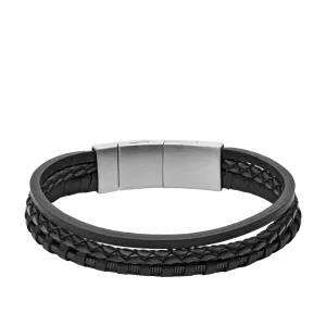 Black Multi-Strand Braided Leather Bracelet