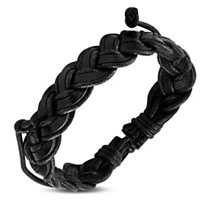 Black Multicolor Cord Leather Braided Adjustable Bracelet