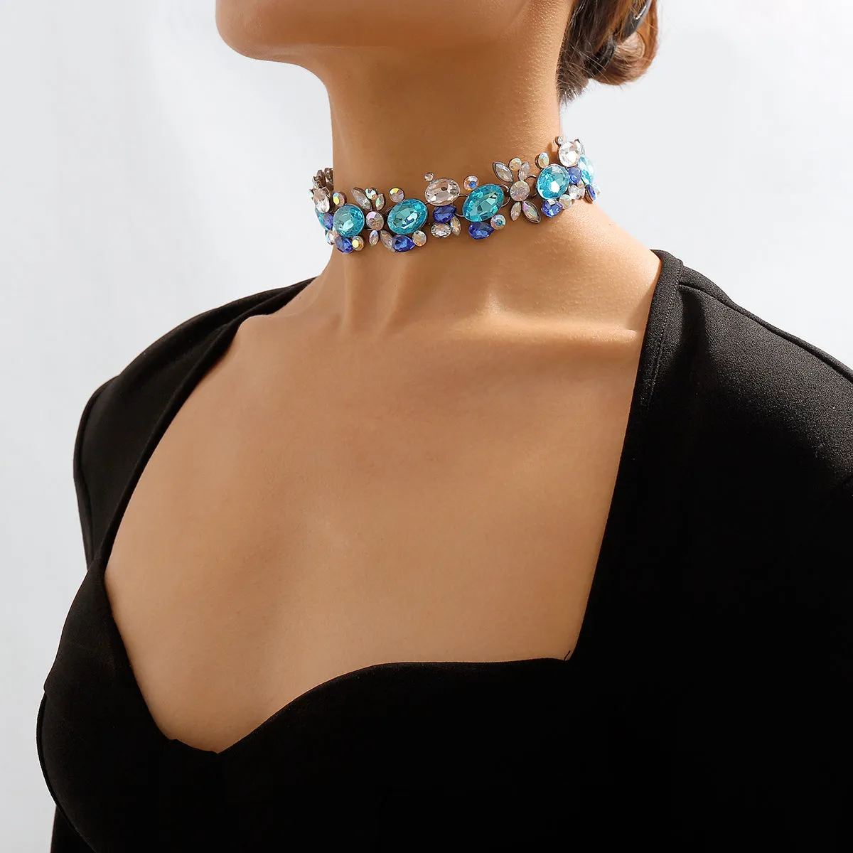 Blue & White Crystal Cluster Choker