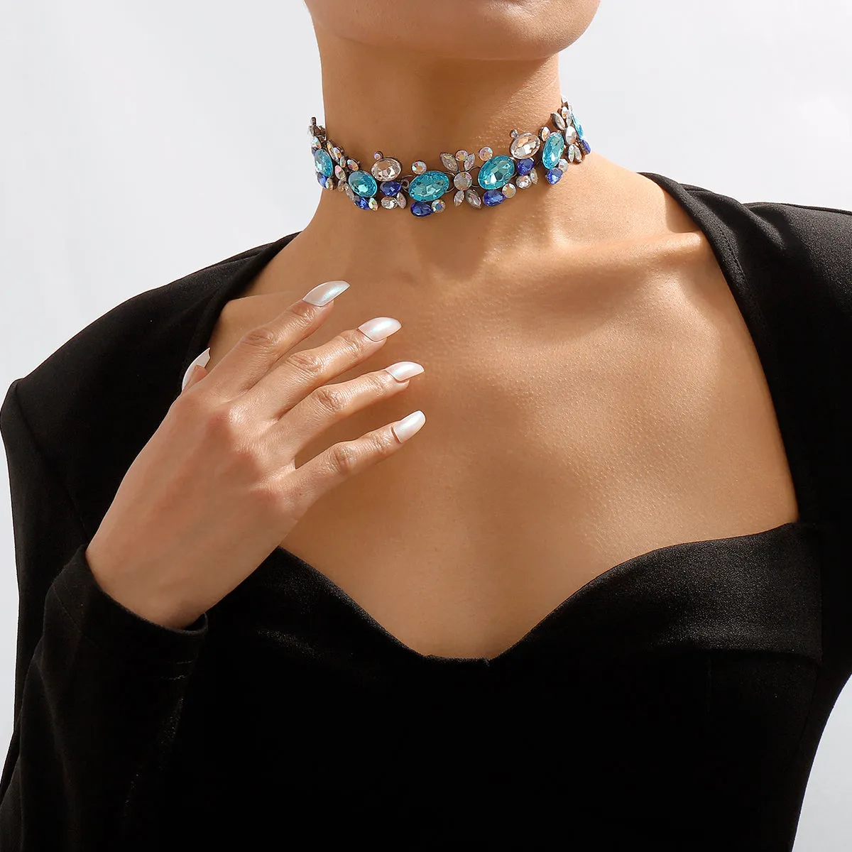 Blue & White Crystal Cluster Choker
