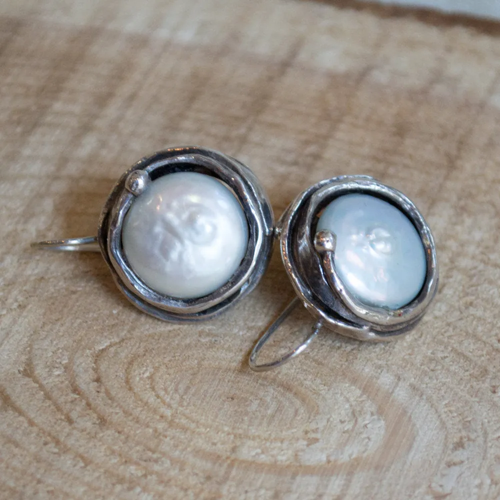 Blue Opal Coin Pearl Earrings - Eye Of The Storm.