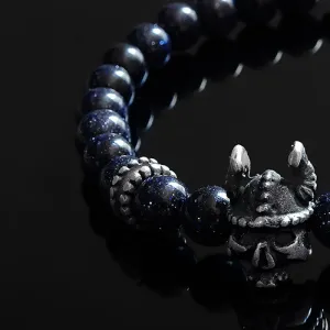 Blue Sandstone with Silver Skull Bracelets Set Gift for Man