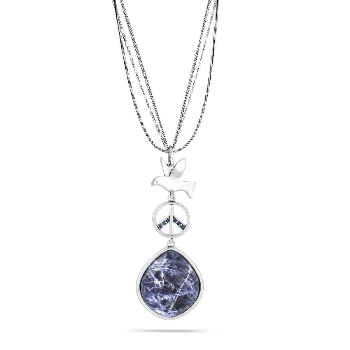 BLUE STONE PEACE CHARM CRYSTAL NECKLACES #191BL1201 (2E5)