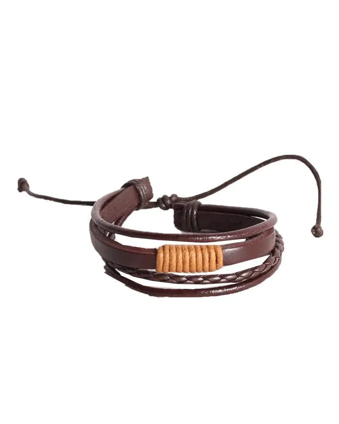 Bluelans Men's Anchor Faux Leather Wrap Braided Bracelet Black-Brown