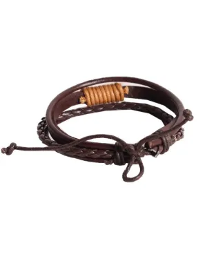 Bluelans Men's Anchor Faux Leather Wrap Braided Bracelet Black-Brown