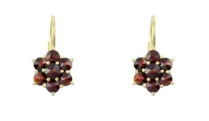 Bohemian Garnet Flowers Victorian Leverback Drop Earrings in 14K Yellow Gold and Sterling Silver Vermeil