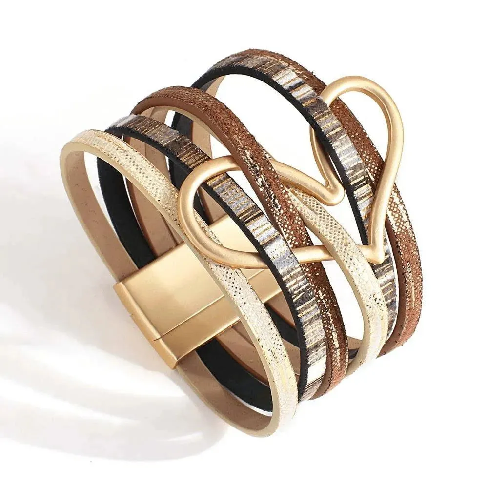 Bohemian Multi Strand Vegan Leather Magnetic Bracelet