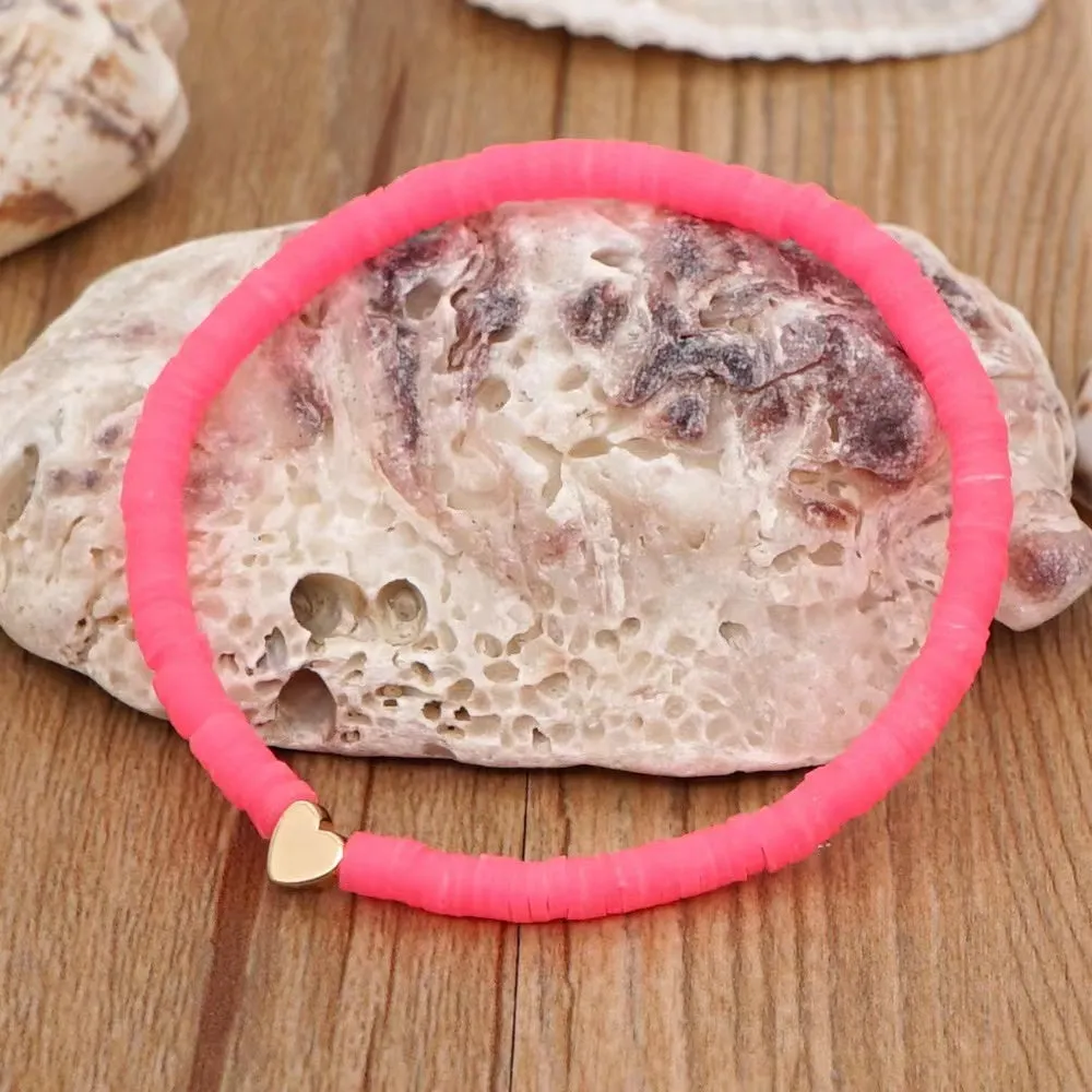 Bohemian Style Soft Pottery Bracelet for Men 6mm Elastic Rope with Heart