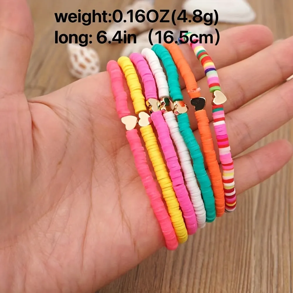 Bohemian Style Soft Pottery Bracelet for Men 6mm Elastic Rope with Heart