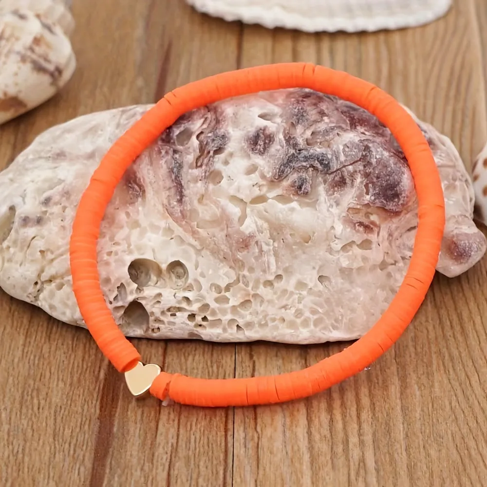 Bohemian Style Soft Pottery Bracelet for Men 6mm Elastic Rope with Heart