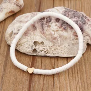 Bohemian Style Soft Pottery Bracelet for Men 6mm Elastic Rope with Heart
