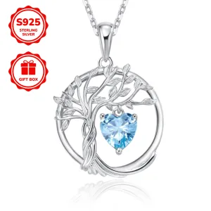 Bohemian Tree of Life Pendant Necklace in 925 Silver with Heart Zirconia