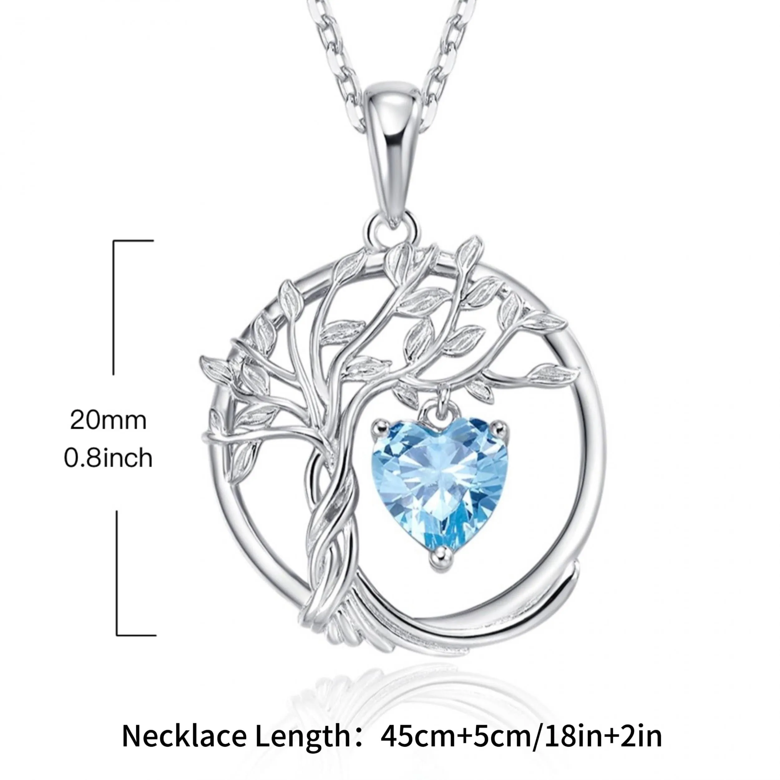 Bohemian Tree of Life Pendant Necklace in 925 Silver with Heart Zirconia