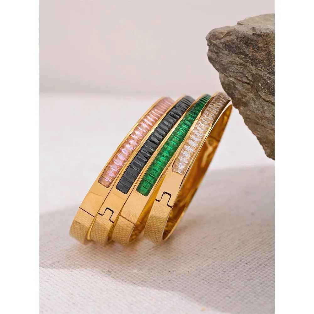 Boho & Mala Green Cubic Zirconia Gold Bangle