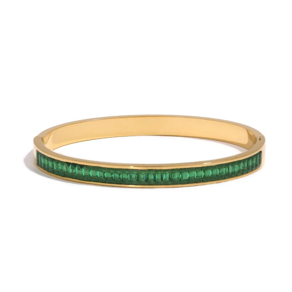 Boho & Mala Green Cubic Zirconia Gold Bangle