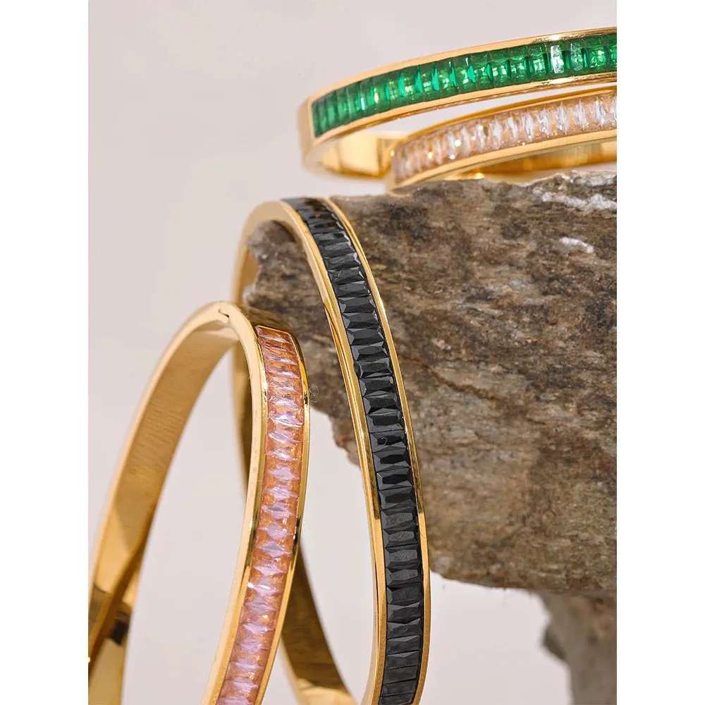 Boho & Mala Green Cubic Zirconia Gold Bangle