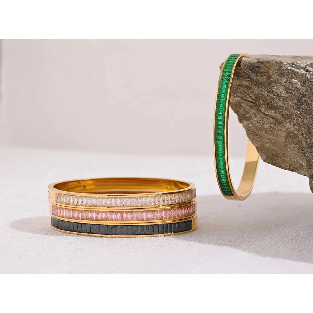 Boho & Mala Green Cubic Zirconia Gold Bangle