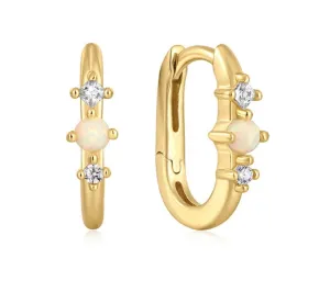 Boho & Mala Opal 18k Gold Plated Hoop Huggie Earrings