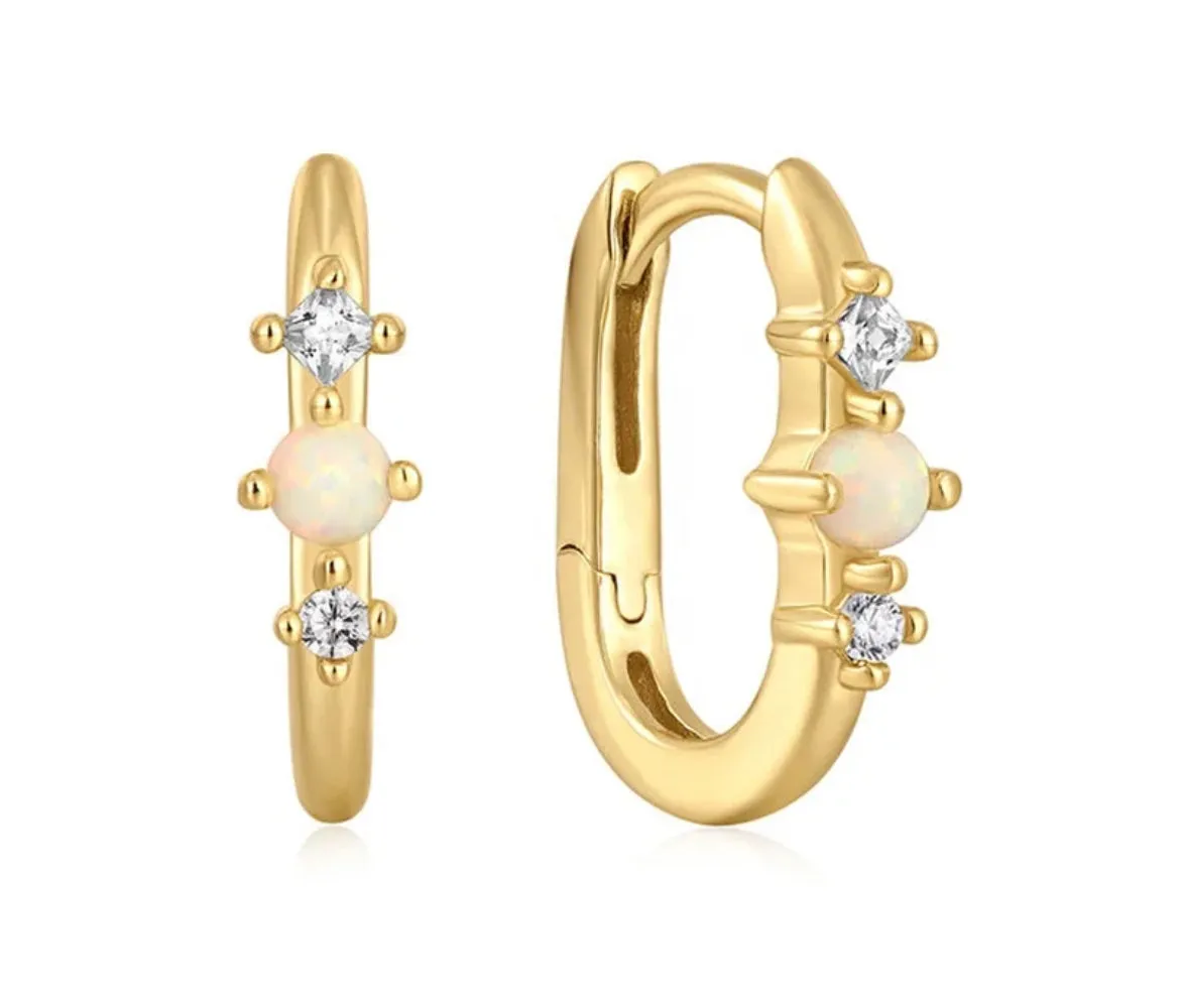 Boho & Mala Opal 18k Gold Plated Hoop Huggie Earrings