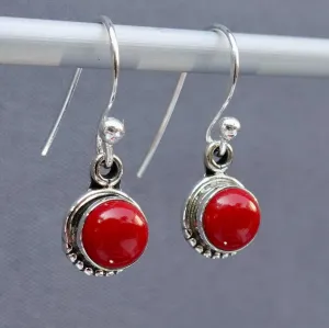 Boho Round 6mm Coral 925 Silver Earrings, E86COR