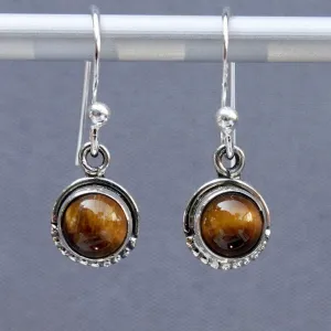 Boho Round Tigers Eye 925 Silver Earrings, E86TE